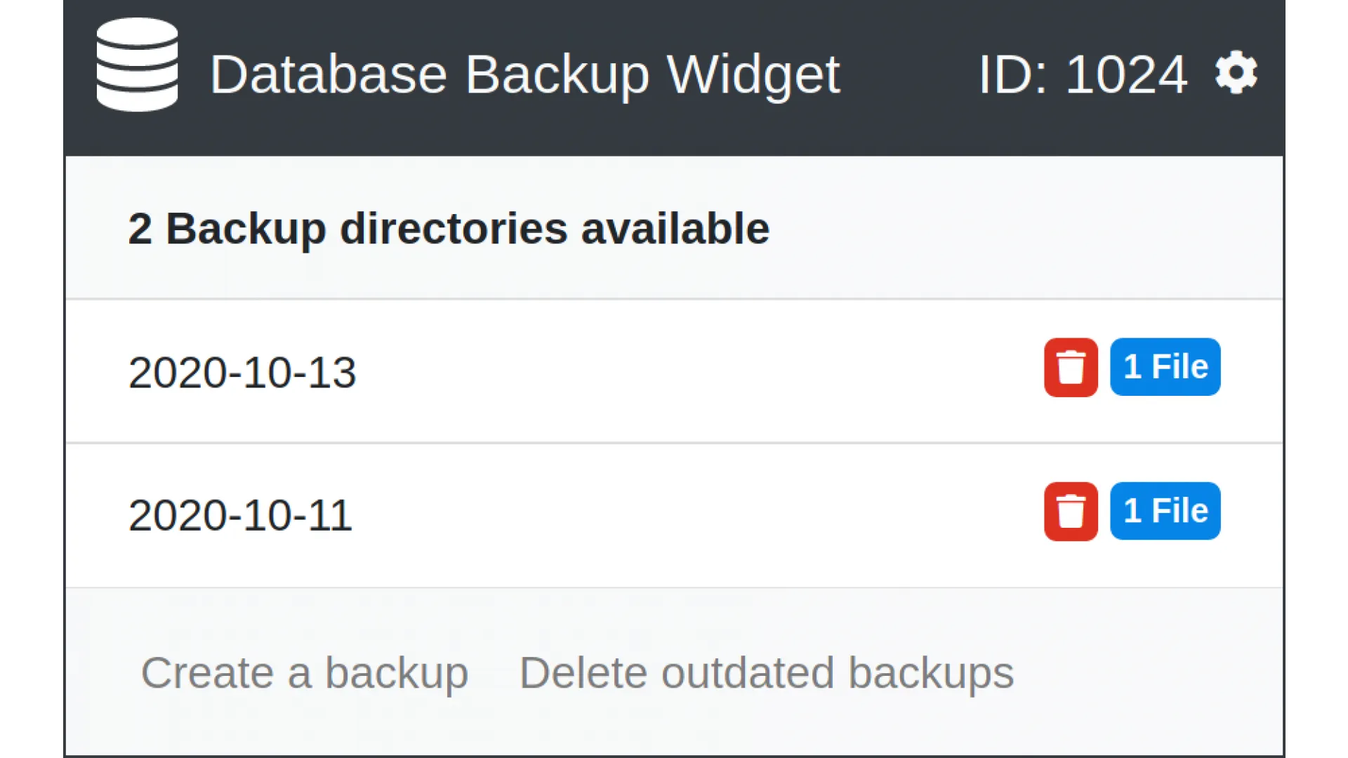 Database Backup Widget