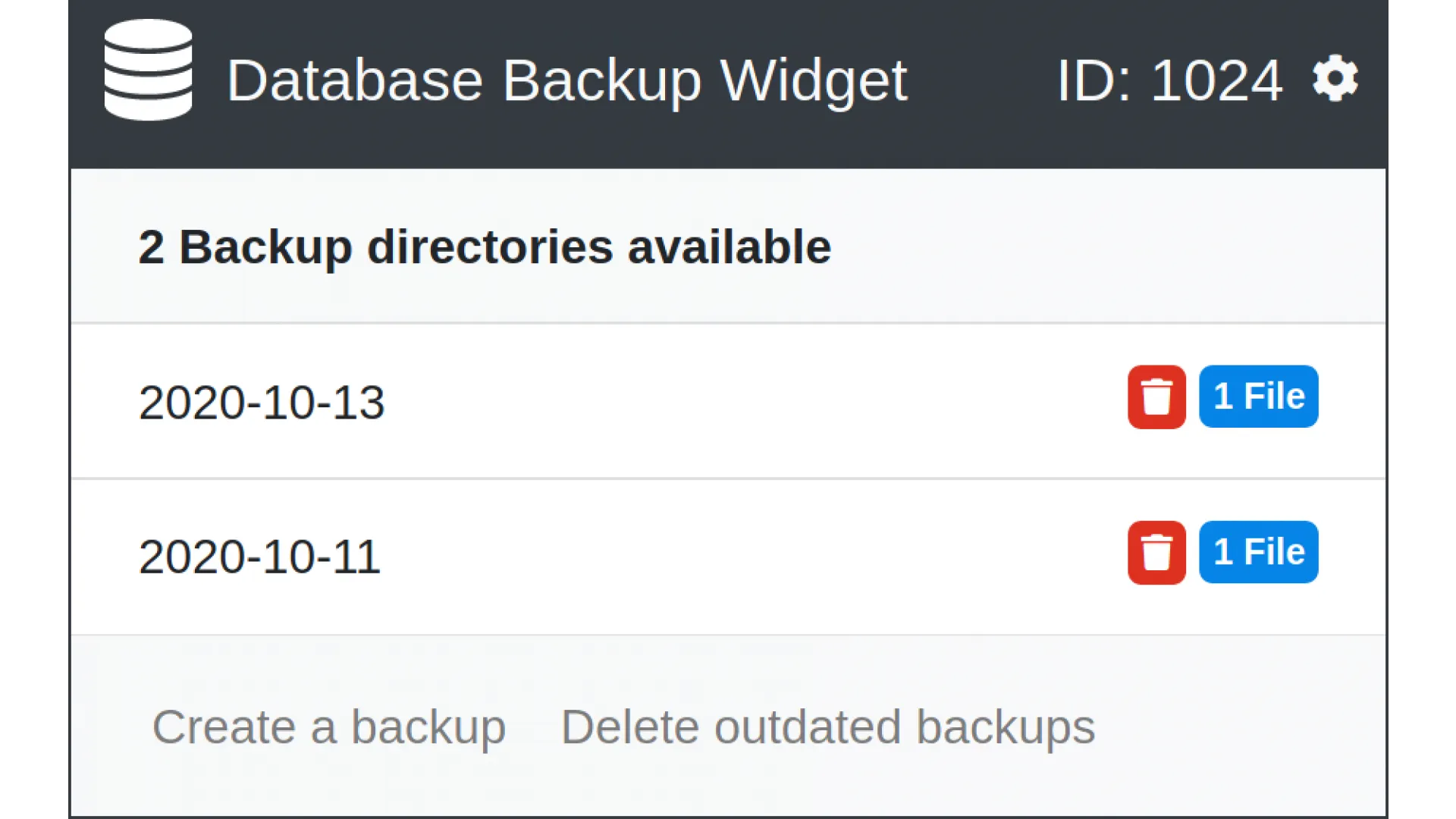 Datenbank Backup Widget