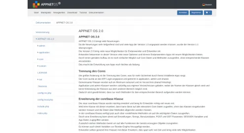 APPNET OS Menü und Inhalt